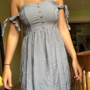 AE Light Blue & White Off the Shoulder Dress